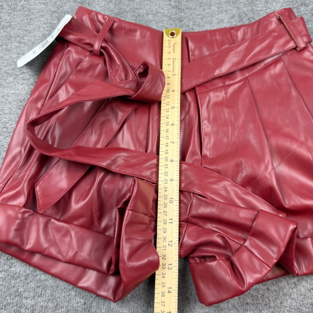 Ces Femme Faux Leather Shorts Women's Small Burgundy High Waist Pleated Tie Belt - Picture 8 of 12